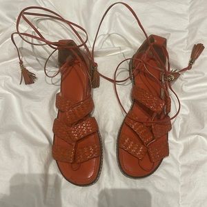 Leather Tassel Accents Gladiator Sandals Orange